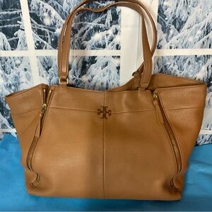 Tory Burch Brown Leather Ivy side zip Tote #1238